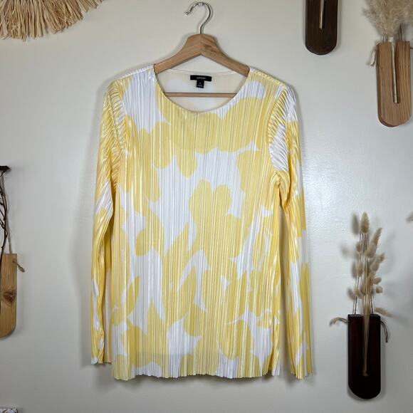 Women's Medium Alfani Pleated Floral-Print Yellow and White Blouse - Picture 1 of 5